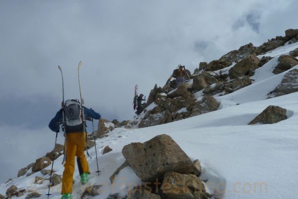 Booting up the summit ridge.